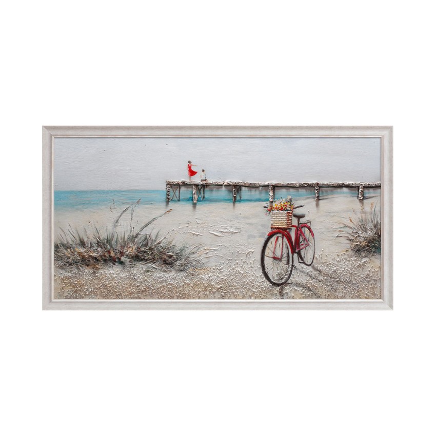 Quadro dipinto a mano su tela molo spiaggia 60x120cm con cornice W628