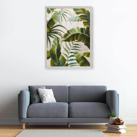 Quadro dipinto a mano foglie su tela 90x120cm con cornice W827