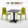 Tavolino Quadrato Nero 70x70 cm con 2 Sedie Colorate Ice Aia Promozione