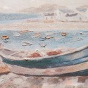 Quadro dipinto a mano su tela barche in riva 30x90cm con cornice W800 Stock