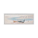 Quadro dipinto a mano su tela barche in riva 30x90cm con cornice W800 Saldi
