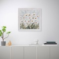 Quadro dipinto a mano su tela prato fiori bianchi con cornice 30x30cm Z501