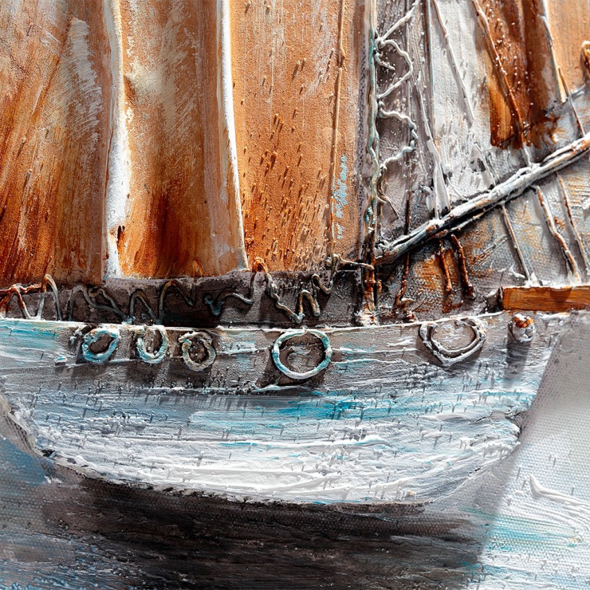 Z421 quadro dipinto a mano barca a vela su tela 30x90cm con cornice