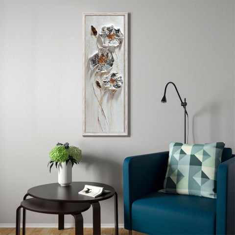 Quadro dipinto a mano su tela 30x90cm fiori metallici con cornice Z423 Promozione