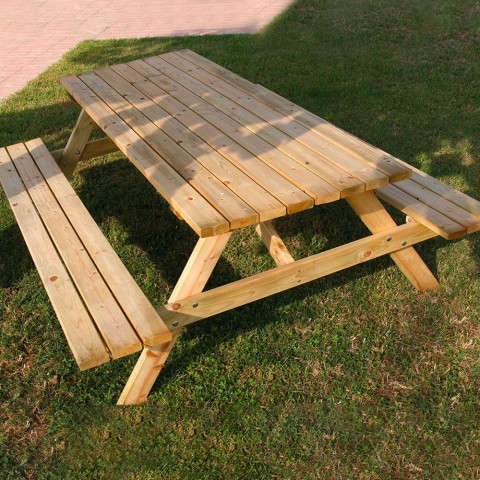 Tavolo pic nic panche in legno da esterno giardino 180x150cm Promozione