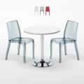 Tavolino Rotondo Bianco 70x70 cm con 2 Sedie Colorate Trasparenti Cristal Light Silver Promozione