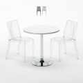Tavolino Rotondo Bianco 70x70 cm con 2 Sedie Colorate Trasparenti Dune Silver Promozione