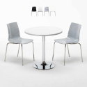 Tavolino Rotondo Bianco 70x70 cm con 2 Sedie Colorate Lollipop Silver Promozione