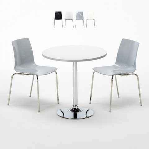 Tavolino Rotondo Bianco 70x70 cm con 2 Sedie Colorate Lollipop Silver Promozione