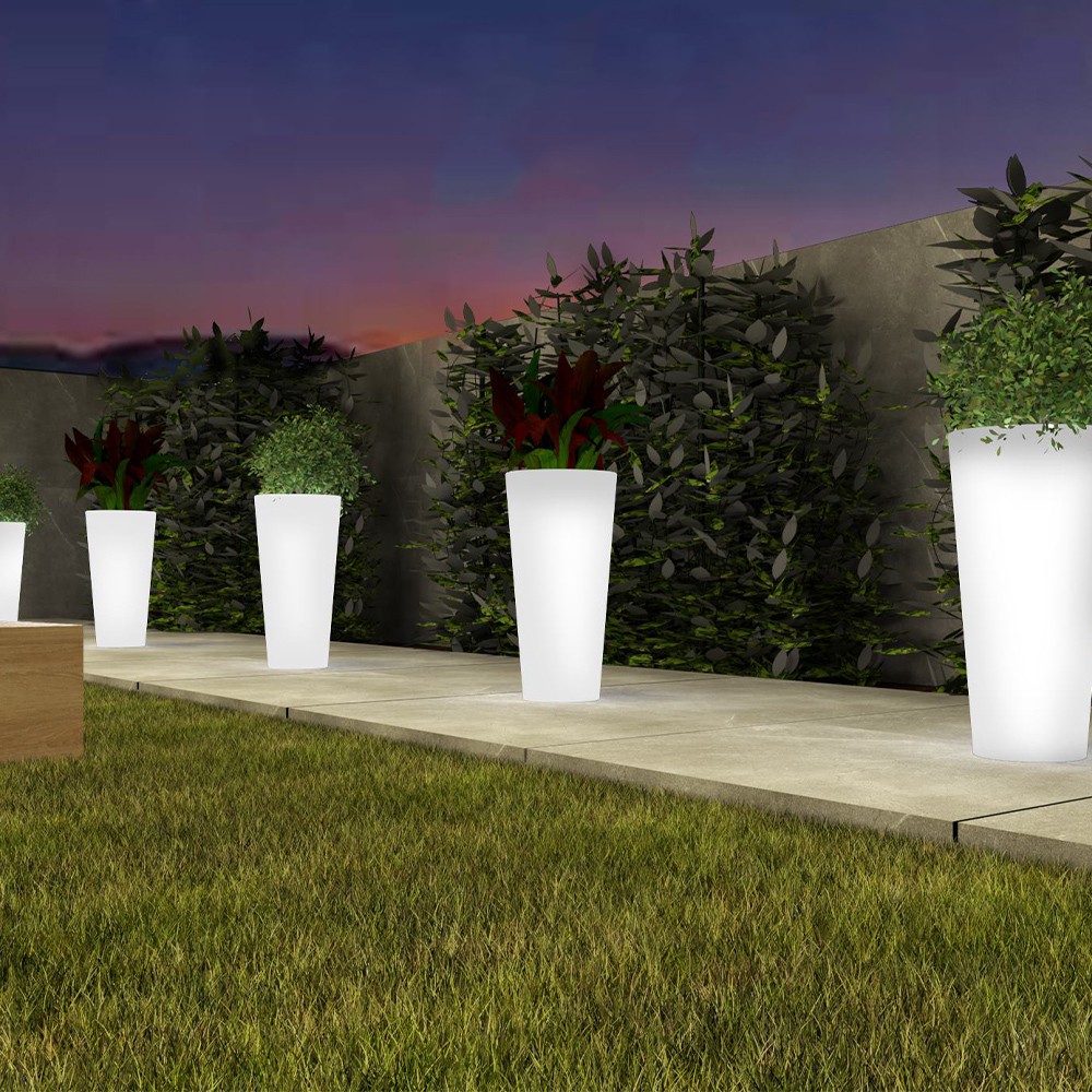 Vaso luminoso alto h102 per giardino luce LED RGB solare  Arkema Tondo