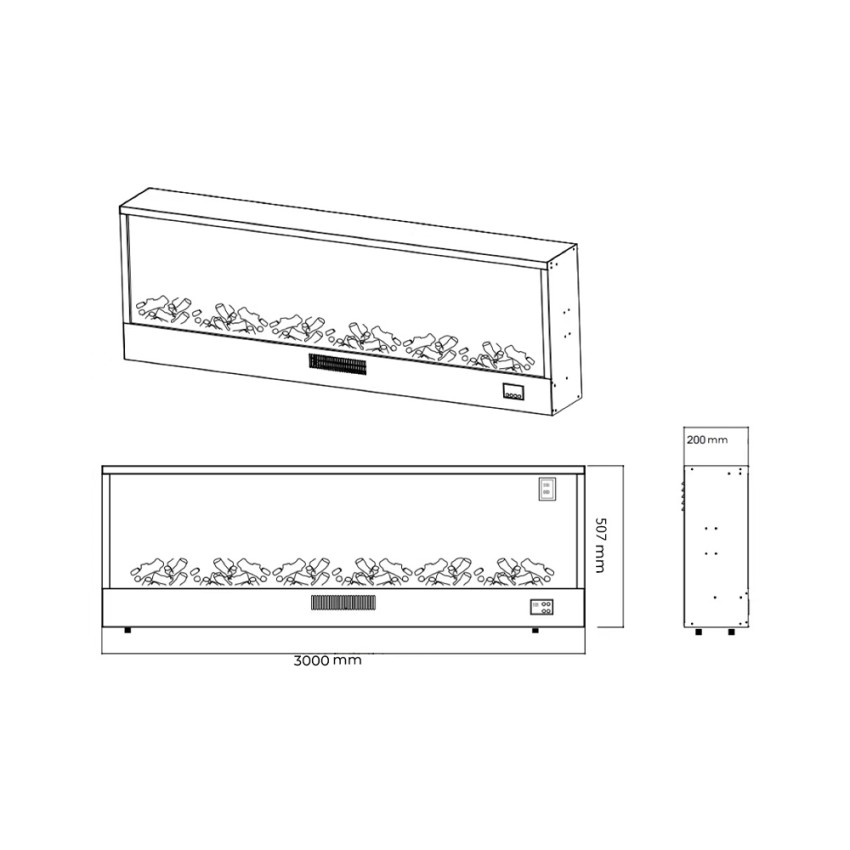 Amiata camino elettrico da incasso muro 180cm fiamma LED 1500W