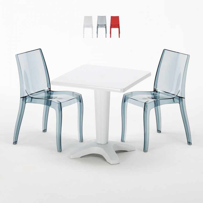 Tavolino in policarbonato trasparente, anche per esterni