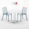 Tavolino Quadrato Bianco 70x70 cm con 2 Sedie Colorate Trasparenti Cristal Light Terrace Promozione