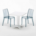 Tavolino Quadrato Bianco 70x70 cm con 2 Sedie Colorate Trasparenti Cristal Light Terrace Sconti