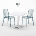Tavolino Quadrato Bianco 70x70 cm con 2 Sedie Colorate Trasparenti Dune Terrace Promozione