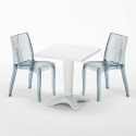 Tavolino Quadrato Bianco 70x70 cm con 2 Sedie Colorate Trasparenti Dune Terrace Saldi