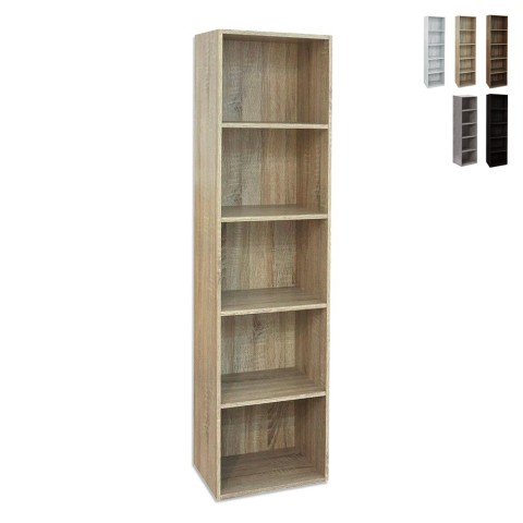 Libreria alta in legno 5 ripiani soggiorno ufficio 40x172 cm Darren Promozione