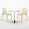 Tavolino Rotondo Bianco 70x70 cm con Base in Acciaio e 2 Sedie Colorate Gruvyer Island 