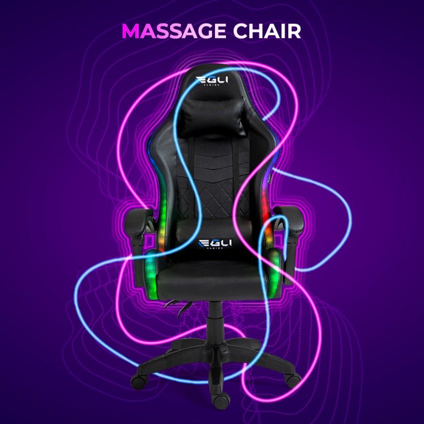 Chaise de gaming LED inclinable avec fonction de massage et ergonomique The Horde Plus