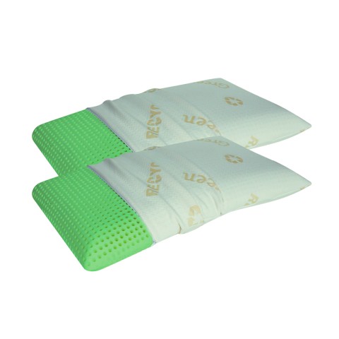 2 cuscini saponetta coppia guanciali in Memory Foam forato traspirante Green
