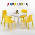 Tavolino Quadrato Bianco 90x90 cm con 4 Sedie Colorate Rome Love