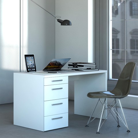 Scrivania moderna bianca 4 cassetti ufficio smartworking 110X60 KimDesk WS