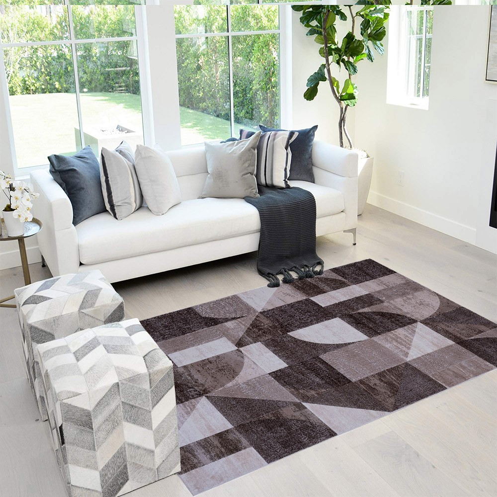 Tappeto rettangolare geometrico marrone moderno soggiorno Double MAR009
