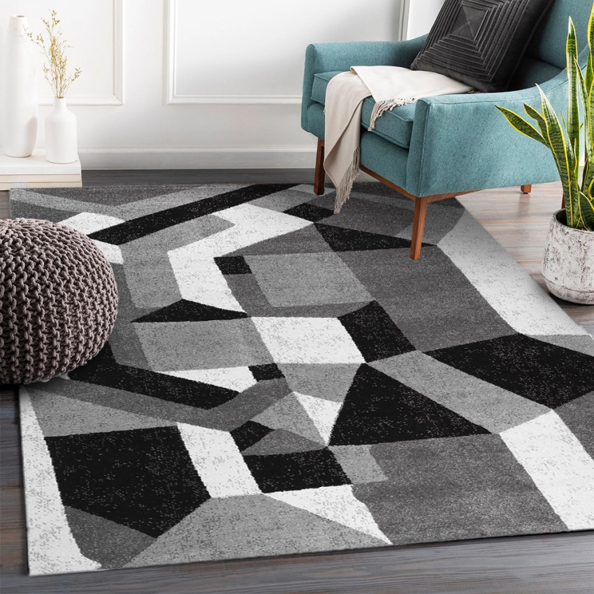 GRI228 tappeto pelo corto stile moderno rettangolare grigio bianco nero