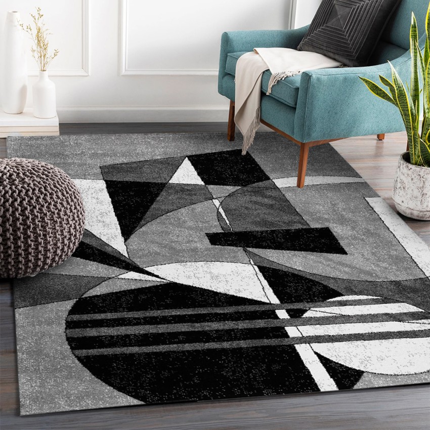 GRI229 tappeto rettangolare design geometrico moderno grigio bianco nero