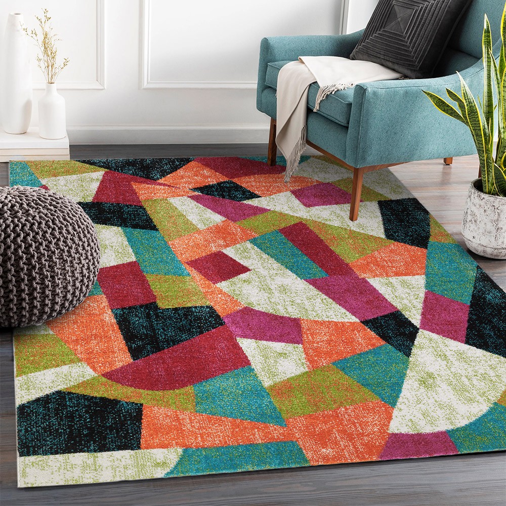 Tappeto rettangolare pelo corto design multicolore geometrico MUL433