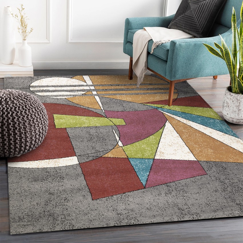 MUL436 tappeto rettangolare multicolore stile geometrico a pelo corto