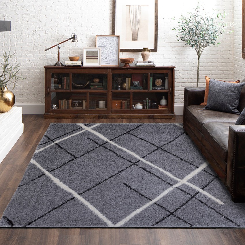 SGRI004 tappeto soggiorno a pelo lungo rettangolare grigio stile