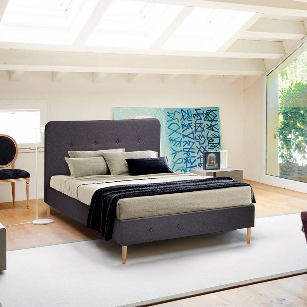 Letto francese 1 piazza e mezza Nordico tessuto e legno 120x190 Friborg