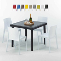Tavolino Quadrato Nero 90x90 cm con 4 Sedie Colorate Rome Passion