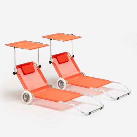 2 x Lettino spiaggia mare pieghevole arancione tettuccio ruote Banana II scelta