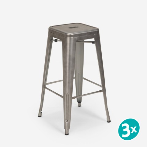 3 x Sgabello grigio metallo industriale bar cucina Tolix Steel Stale II scelta