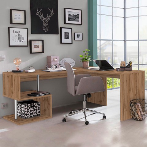Scrivania angolare ufficio studio moderno 160/180cm in legno Vilnis WD Promozione