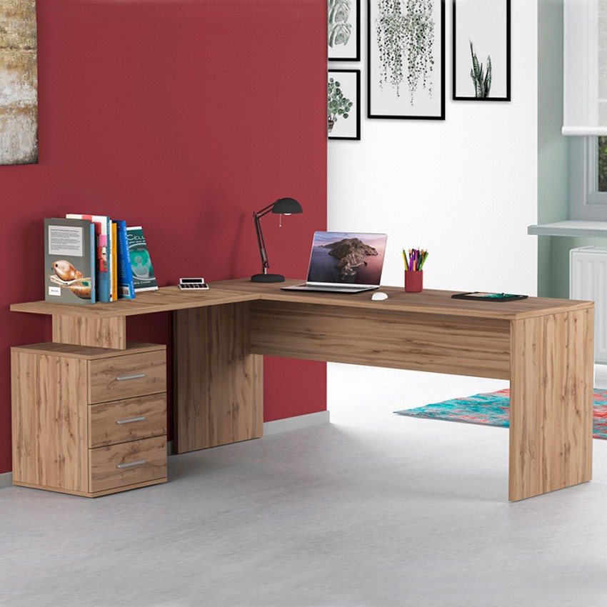 New Selina WD scrivania ufficio angolare moderna in legno 3 cassetti