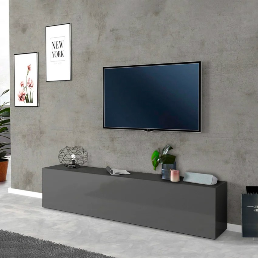 Note Low mobile soggiorno moderno porta TV 180cm 1 anta 2 vani grigia