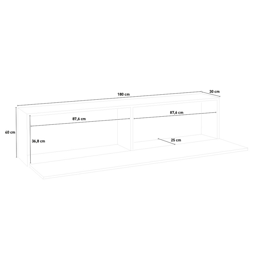 Note Low mobile soggiorno moderno porta TV 180cm 1 anta 2 vani grigia