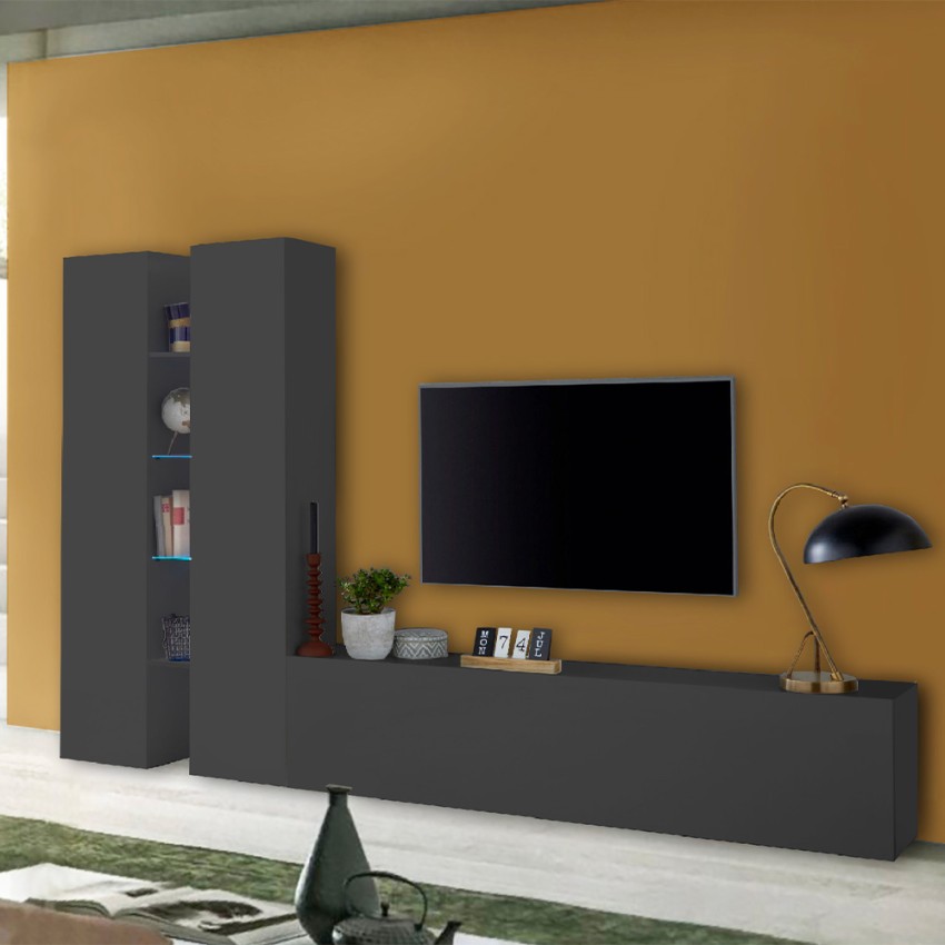 Sage RT parete attrezzata TV soggiorno moderno 2 armadi 4 mensole grigia