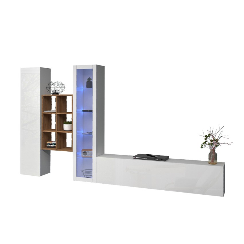 Rold WH parete attrezzata salotto mobile TV vetrina bianca libreria legno