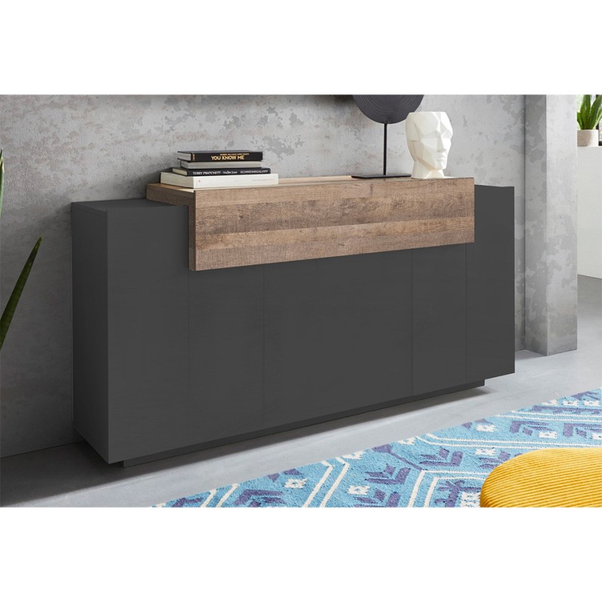 Corona Side Hound credenza soggiorno moderna 3 vani 160cm nera e legno