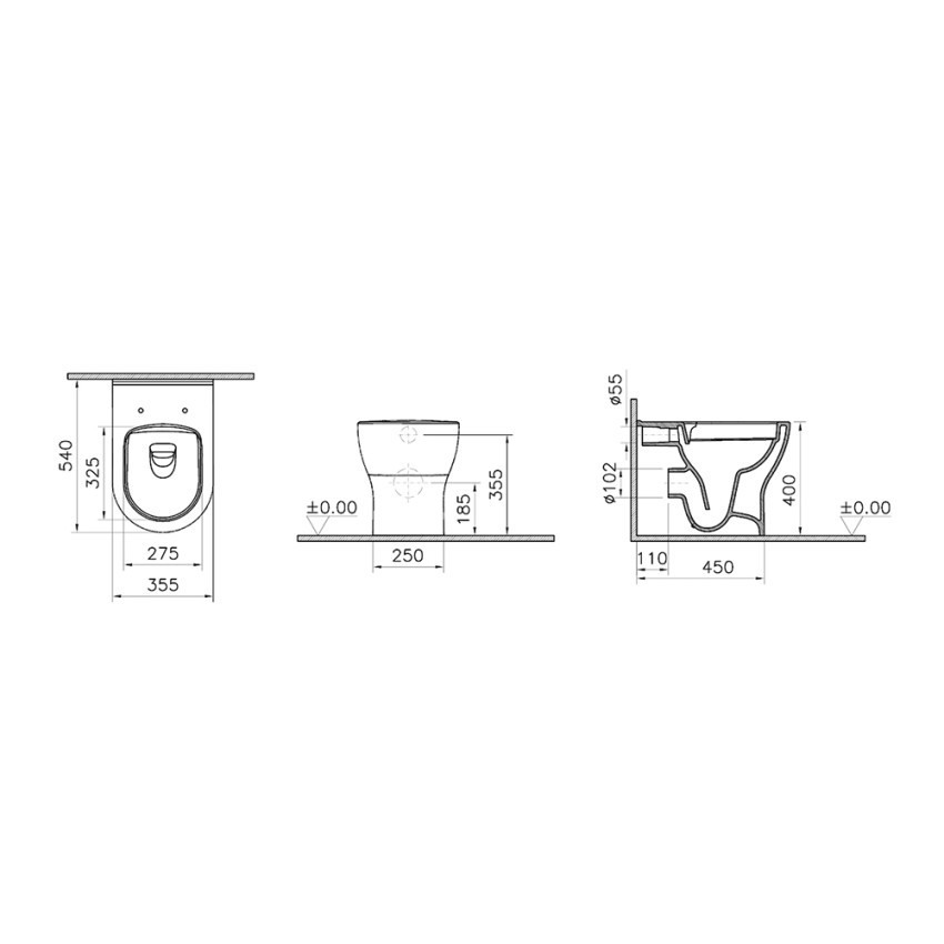 Mia Round VitrA vaso WC bagno a terra filo muro con asse copriwater