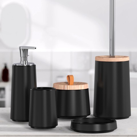 Set accessori bagno ceramica nera portasapone portascopino dispenser Sidian Promozione