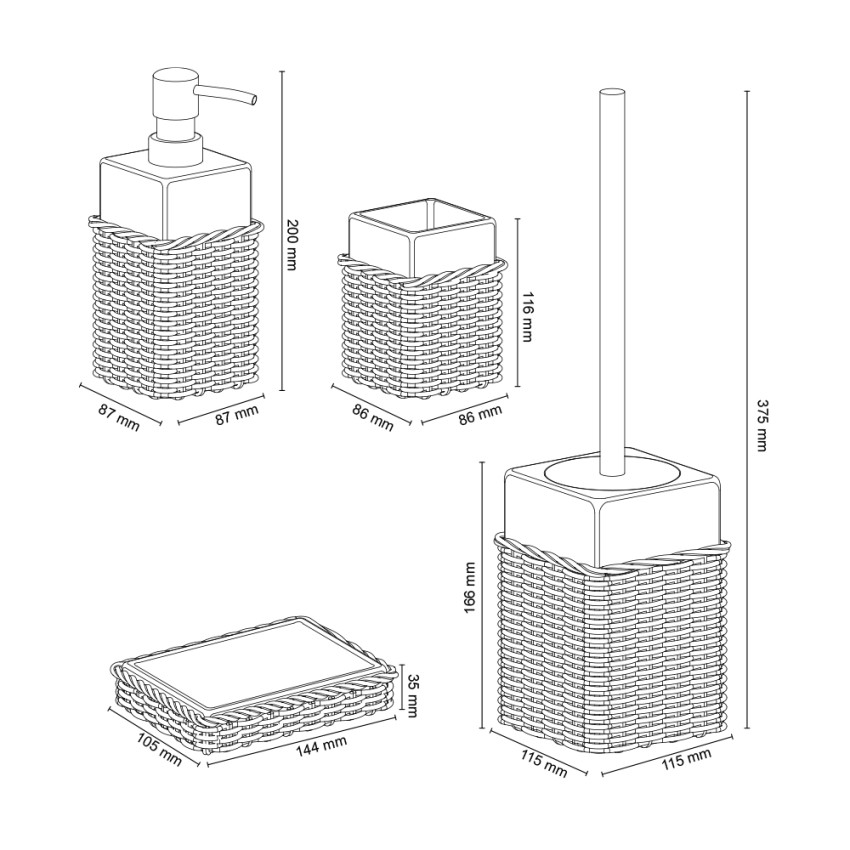 Rattan accessori bagno ceramica bianca portaspazzolino dispenser sapone