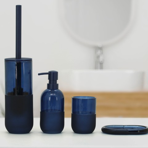 Set accessori bagno porta sapone porta spazzolini in vetro blu Midnight Promozione