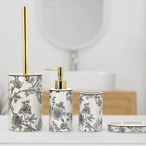 Set accessori bagno ceramica dispenser porta sapone porta spazzolini Floral Promozione