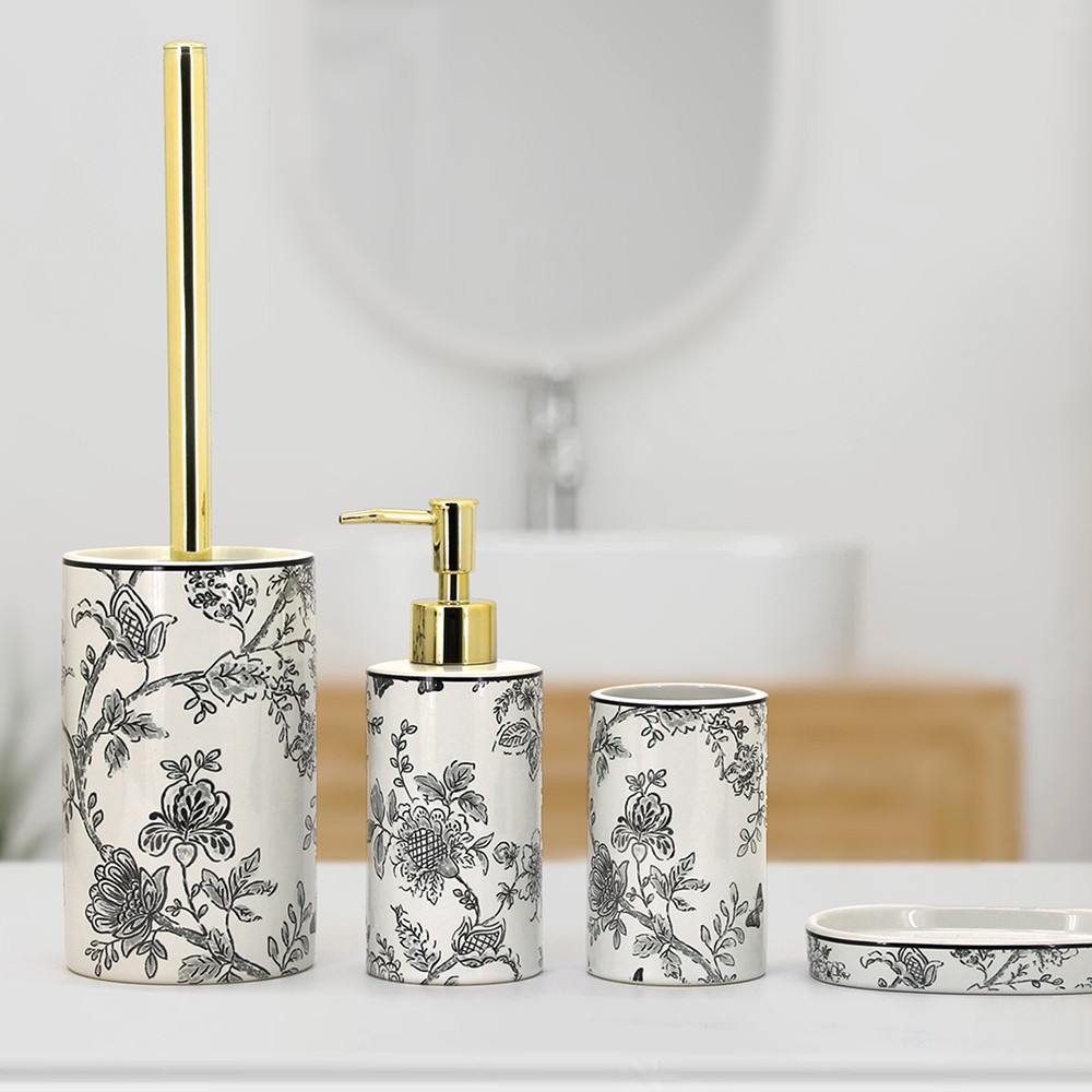Set accessori bagno ceramica dispenser porta sapone porta spazzolini Floral