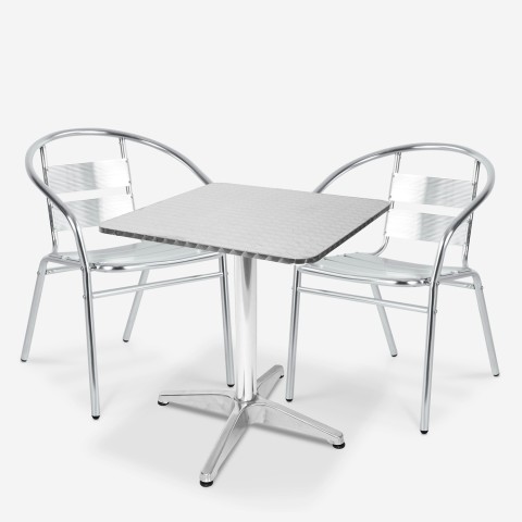 Set tavolo da esterno 70x70cm con 2 sedie in alluminio bar giardino Bliss Promozione